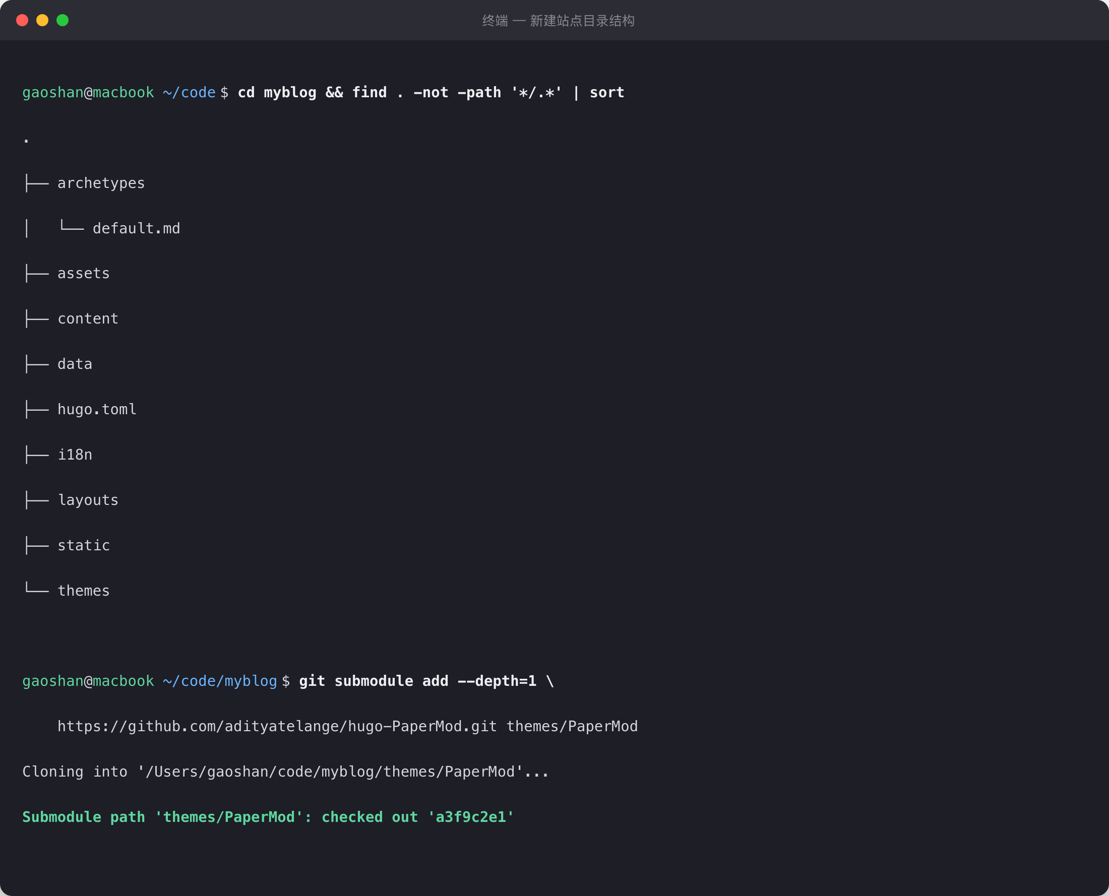 hugo new site 生成的目录结构